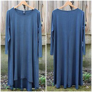 Eileen Fisher - Bateau Neck Maxi Dress in Viscose Jersey, Storm Blue, Large